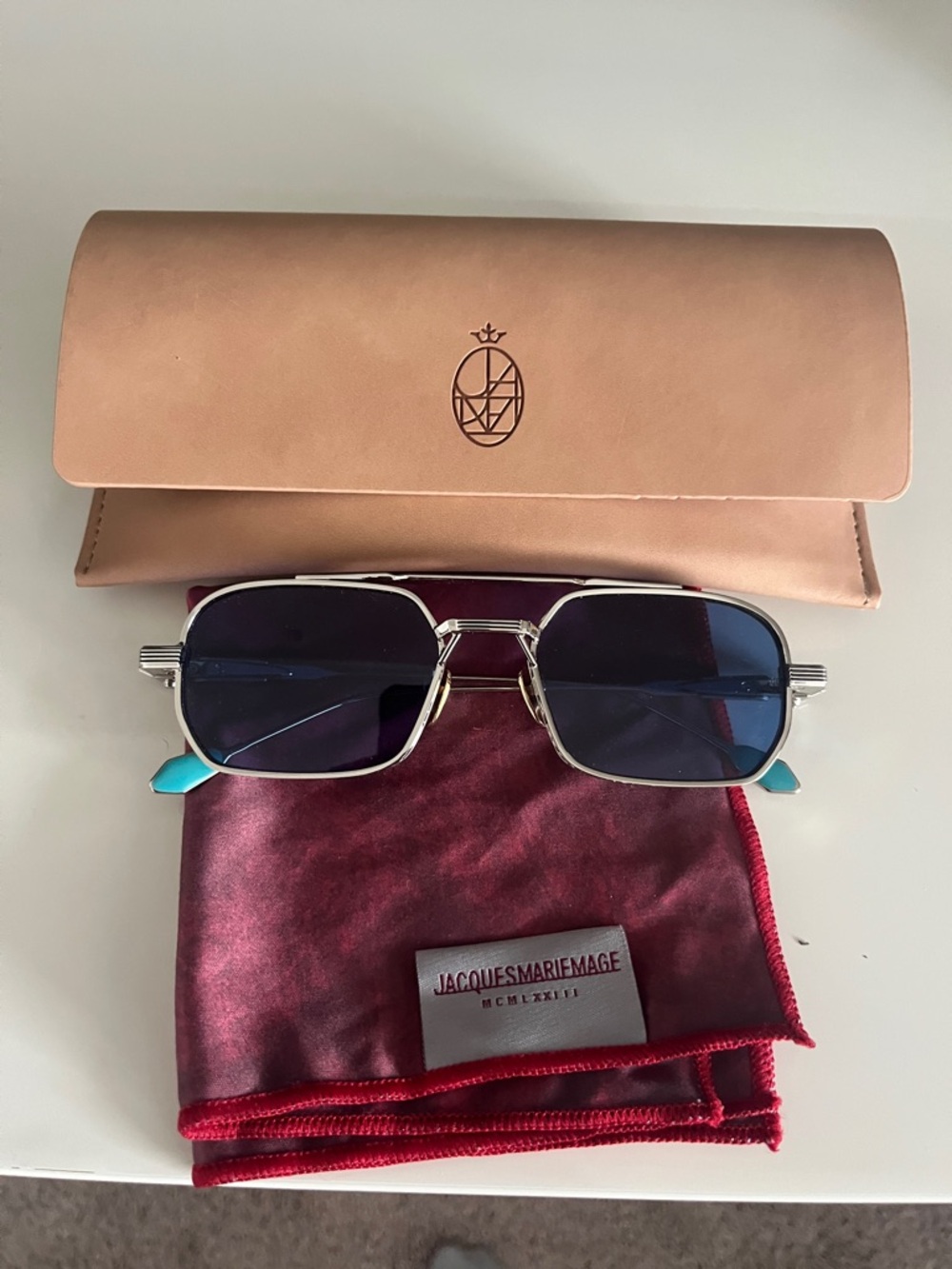 Jacques Marie Mage Men’s Silver Frame Blue Lens Sunglasses